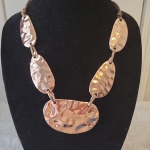 International Concepts Hammered Copper and Brown Leather Statement Necklace